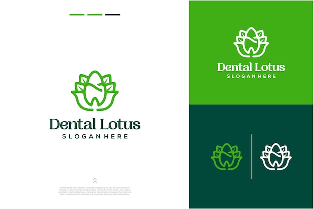 치과 로터스 잎 라인 아트 현대 로고 디자인 영감