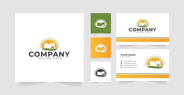 Dental nature or dental sunset logo design inspiration and business card