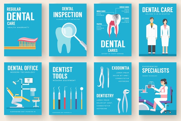 Dental office interior information cards set