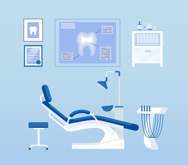 Vector dental room flat color objects set