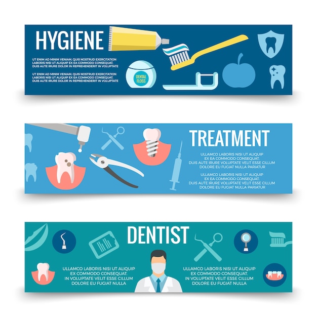 Vector dental service flat banners template