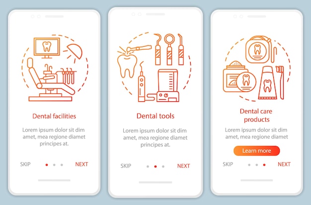 Vector dental stuff onboarding mobile app page screen with linear concepts