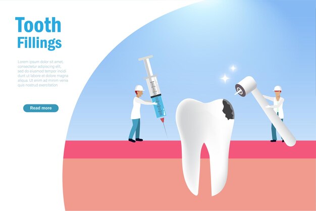 Otturazioni dei denti dentali assistenza sanitaria del medico orale dentisti che iniettano anestetico perforazione del dente di decadimento