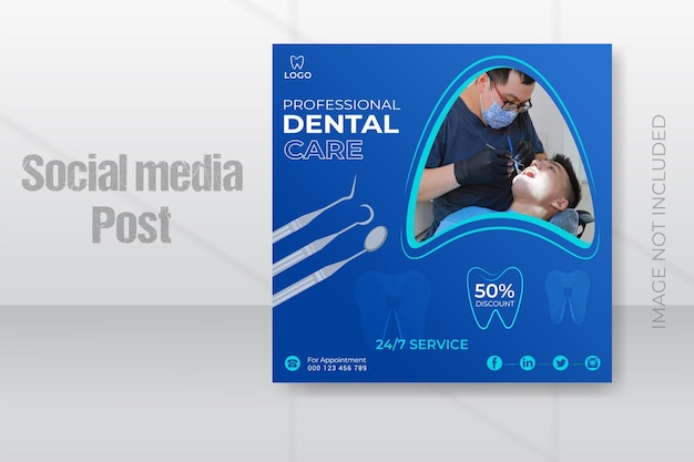 ベクトル 歯科医とヘルスケアのソーシャル メディア バナー テンプレート