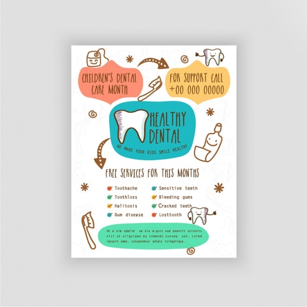 Vector dentist brochure with hand-drawn items