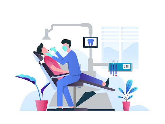 Dentist Checking Patient Vector Illustration