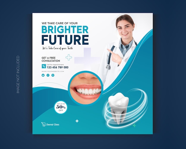 Vector dentist and dental care social media banner or consultant banner or square flyer for social media