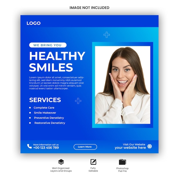 Vector dentist and dental care social media web banner template