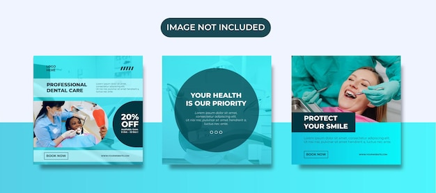 Vector dentist and dental clinic social media post template set collection