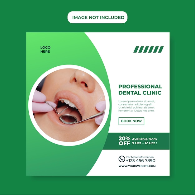 Vettore modello di post sui social media di dentista e clinica odontoiatrica