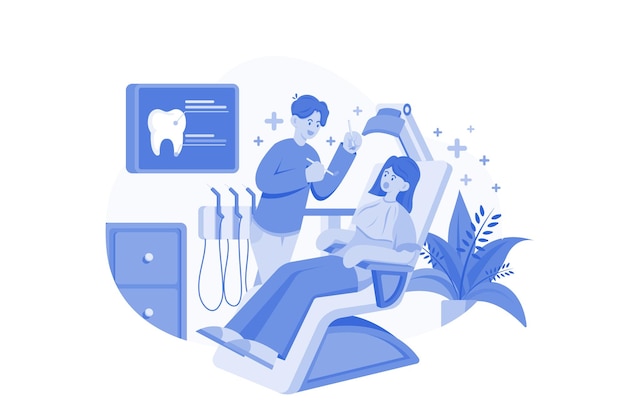 Dentist examining a patient illustration concept on white background