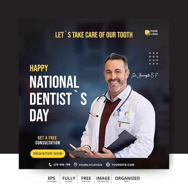 Vector dentist and health social media post design template