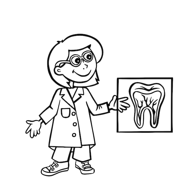치과 의사는 치아 윤 스타일 터의 스레이를 들고 있습니다.
