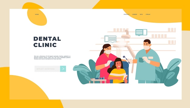 Dentist landing page. patient examination at doctor office concept, tooth care and and dentist checkup