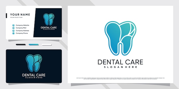 Dentist logo design for dental care clinic with creative concept and business card template