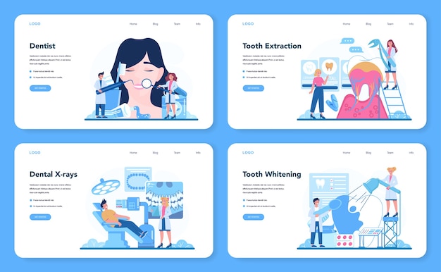 歯科医の職業のwebバナーまたはランディングページセット