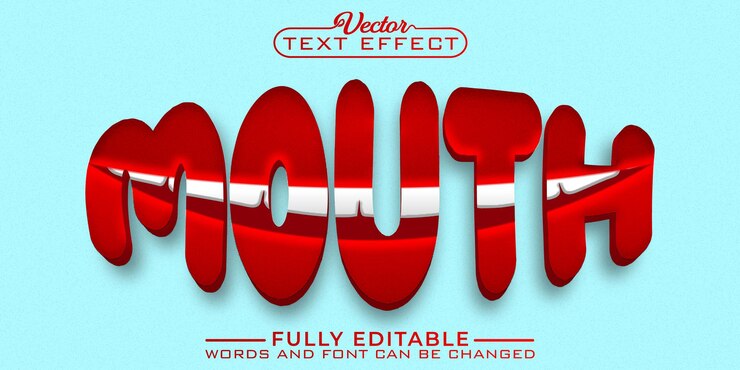 Vector dentist tooth mouth vector editable text effect template