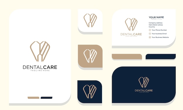 Dentistry care clinic logo design with geometric line abstract dental logo and business card