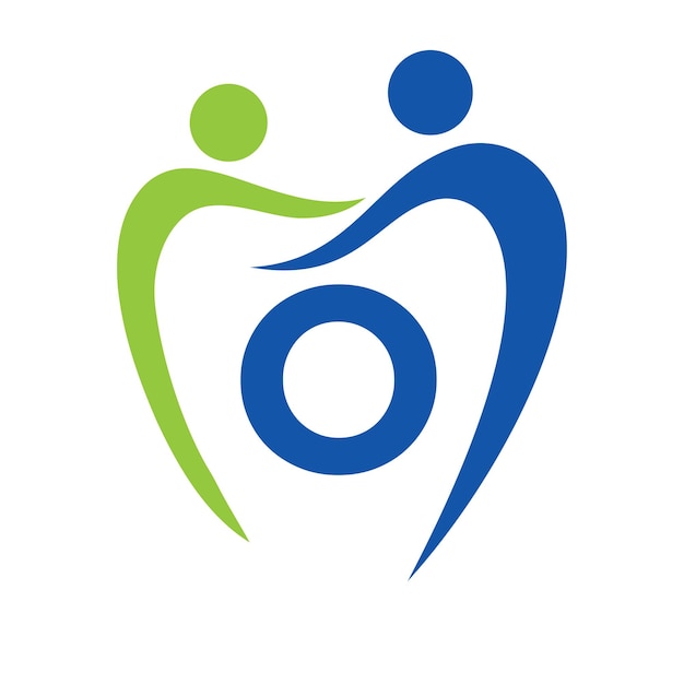 Logo della clinica di odontoiatria sulla lettera o concetto simbolo di cure odontoiatriche della famiglia segno del logo del dentista dentale