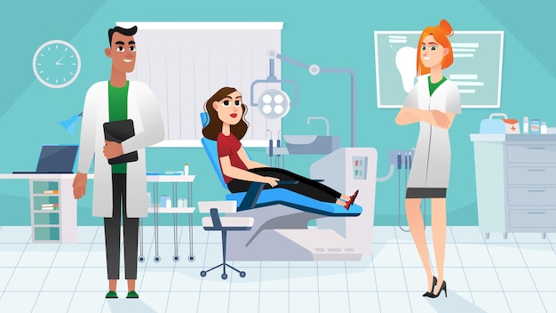 dentistry concept with people scene in the background cartoon style