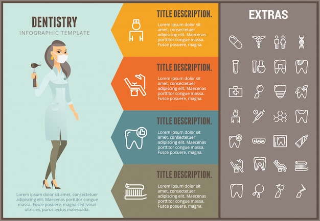 Стоматология инфографики шаблон, элементы и значки
