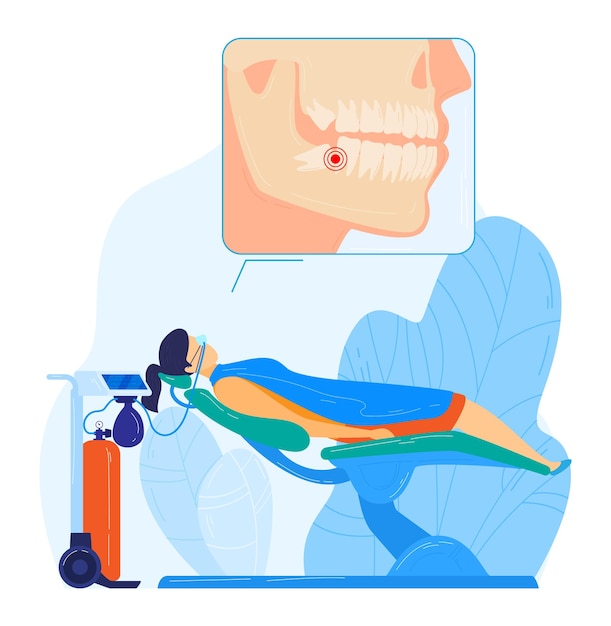 Vettore trattamento odontoiatrico cure odontoiatriche mediante illustrazione vettoriale del tutore medico igiene dei denti bocca cartoon con bretelle isolate su bianco