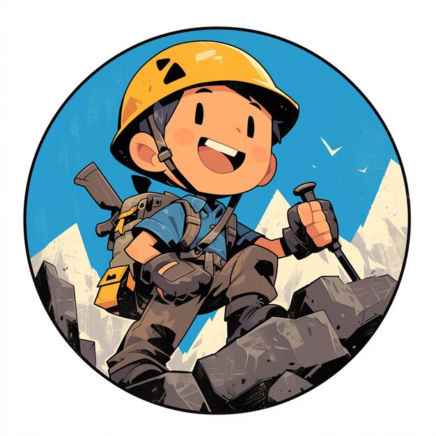 Vector a denver boy goes mountain climbing in cartoon style