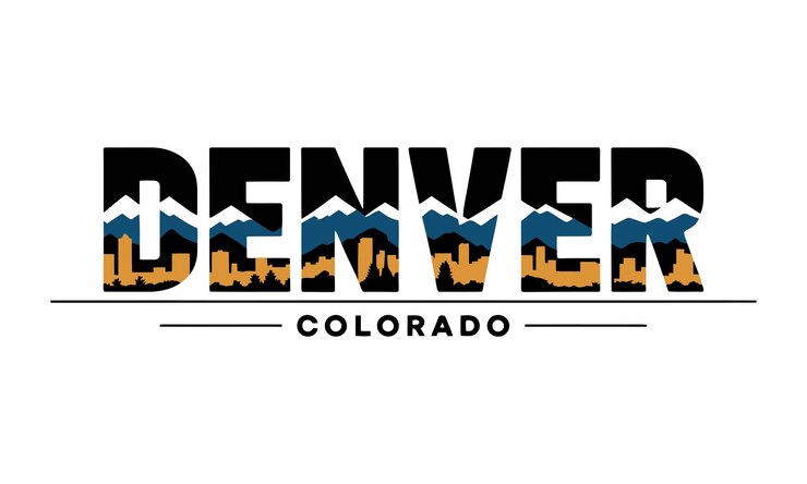 Denver Colorado City Text Logo Mountains and Cityscape vector illustration