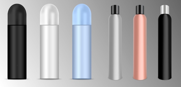 Deodorant or lacquer spray bottles set. vector