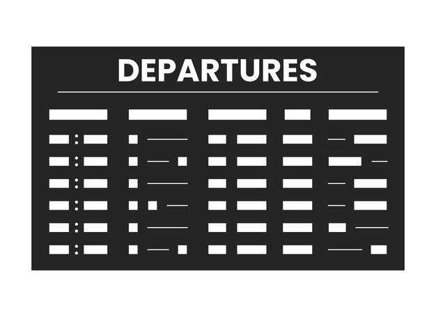 Vettore scheda di partenza piatto monocromatico oggetto vettoriale isolato orario dell'aeroporto volo internazionale disegno di arte al tratto in bianco e nero modificabile illustrazione del punto di contorno semplice per la progettazione grafica web