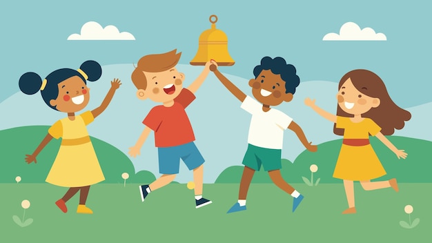 Vector a depiction of a group of children playing with a bell representing the joy and innocence of