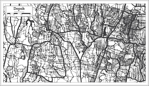 Mappa della città di depok indonesia in bianco e nero