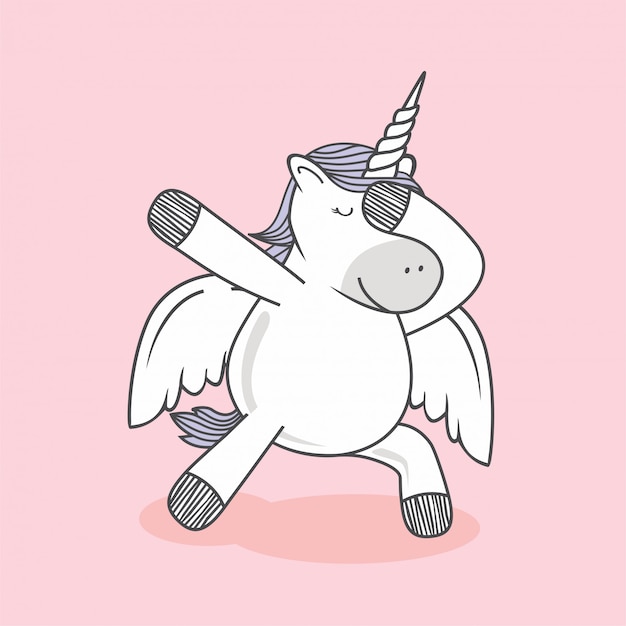 Vector deppen unicorn doodle dab dance cartoon pegasus