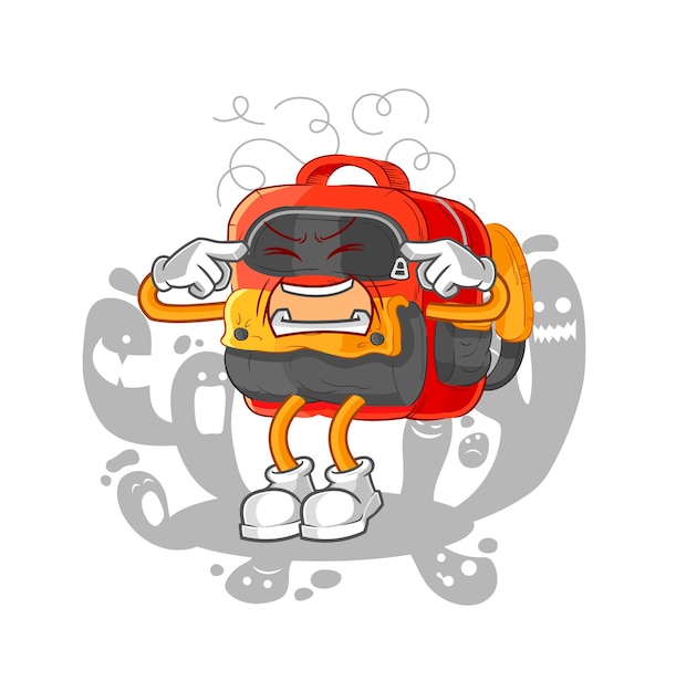 Depressed backpack character cartoon vector