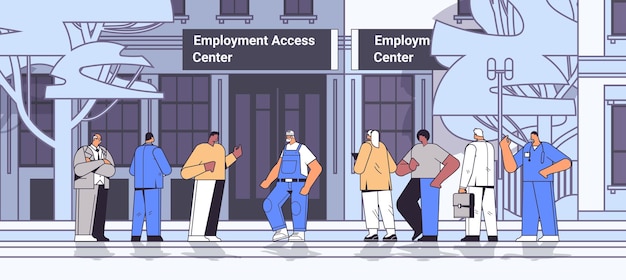 Depressed businesspeople in despair dismissed business people with things walking city street unemployment crisis jobless