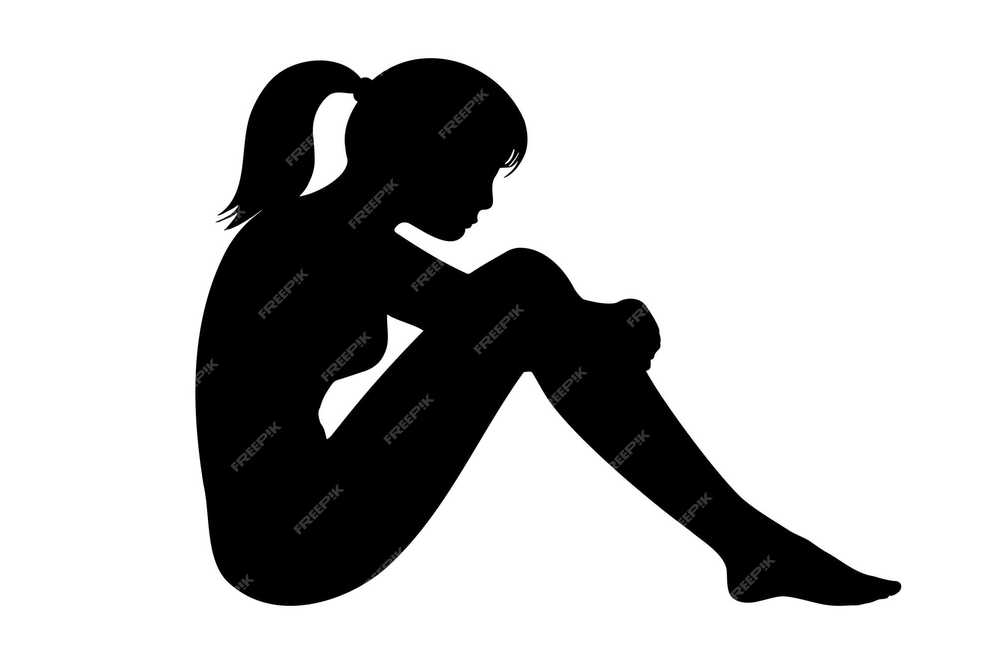 Sad Silhuette Of A Girl, Profile Photo Stock Photo, Picture and