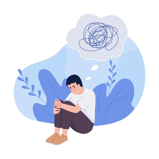 Depressed man flat concept vector illustration