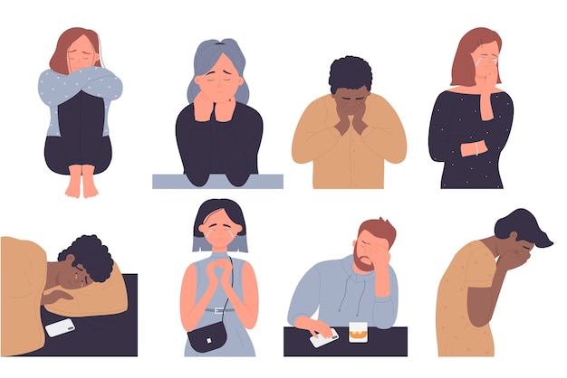 Vector depressed people  illustration set.