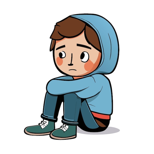 Depressed person sit on knee on white background vector illustration cartoon