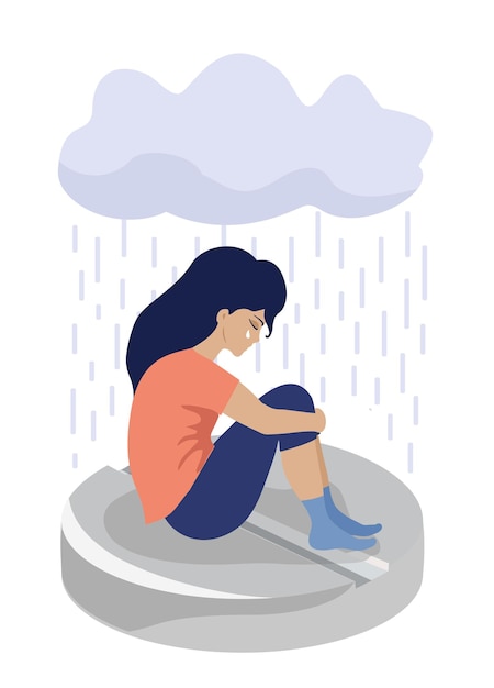 depressed sad woman sit on drug tablet depression pills isolated on white background depression drug