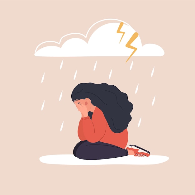 Vector depressed teenager crying. mood disorder concept.