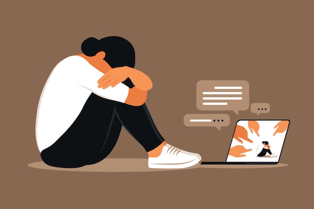 depressed woman sitting on the floor