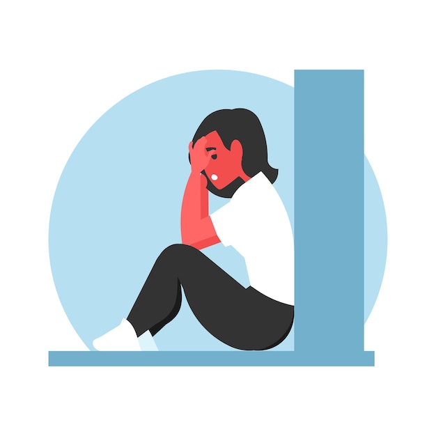 Premium Vector | Depressed woman sitting on the window vector ...