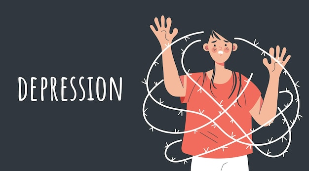 Depressie angst eenzaamheid verdrietige persoon banner concept plat grafisch ontwerp illustratie