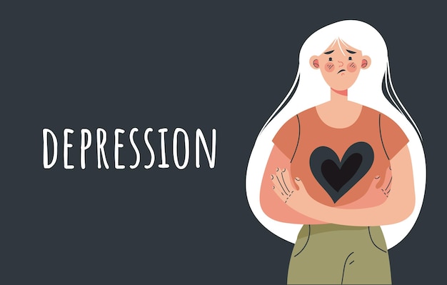 Depressie angst eenzaamheid verdrietige persoon banner concept plat grafisch ontwerp illustratie