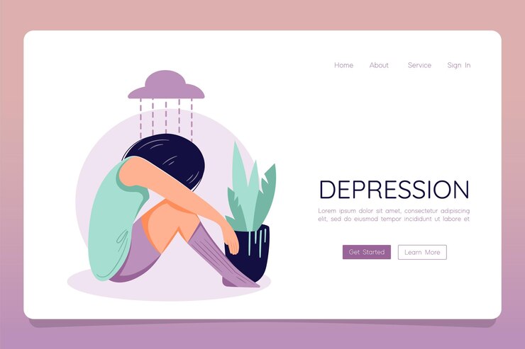 Depressie concept Geestelijke ziekte vrouwelijke web landing banner sjabloon