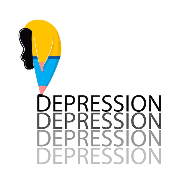 Depressief meisje in pose staande op woord depressie geestelijke gezondheidsproblemen