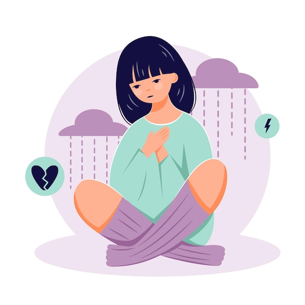 Depression concept Mental illness female flat character vector illustration