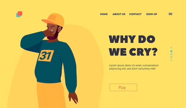 Vector depression landing page template crying male character feel pain express sad negative emotions with tears pouring