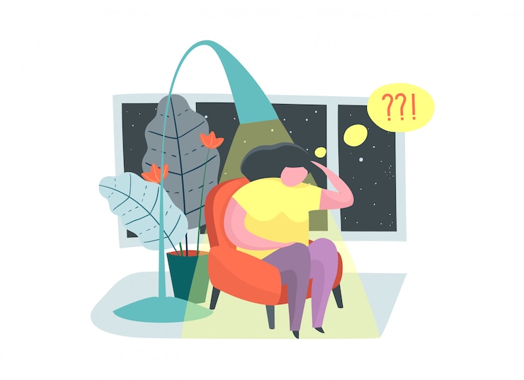 Vector depression loneliness frustration insomnia problem thinking concept.